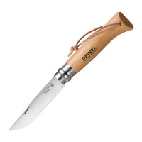Нож Opinel №8, нержавеющая сталь, рукоять бук с кожаным темляком Нож Opinel №8, нержавеющая сталь, рукоять бук с кожаным темляком